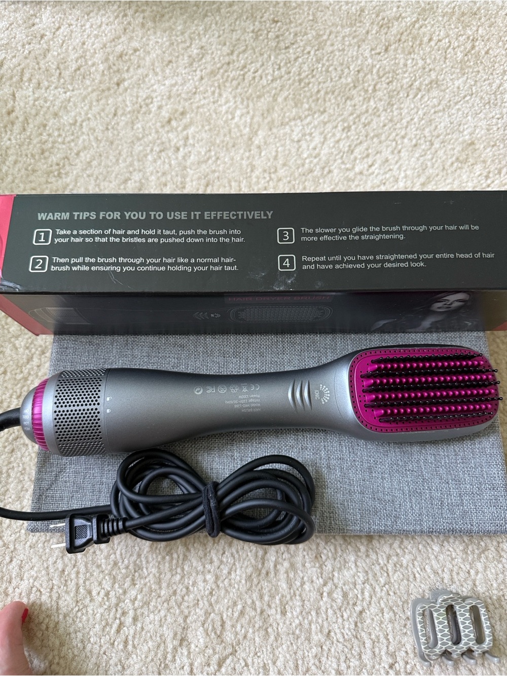 Gray and Pink Heated Hair Straightening Brush - Sleek Styling for Women